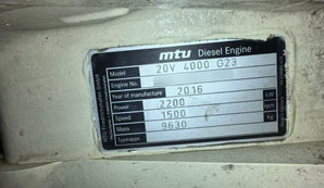 Used 20V4000G23 MTU 2750KVA Diesel Generator Set – 400V (50HZ)